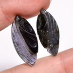 Load image into Gallery viewer, 100% Natural Tourmaline Hand Carved Leaf Pair, 19.5ct Green Tourmaline Leaf Shape Carving Beads, Loose Gemstones for Jewelry 25X11X3MM AG-62