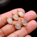 Load image into Gallery viewer, Flashy White Moonstone Leaf Pendant 15mm, 925 Sterling Silver Gold Plated Natural Charm For Making jewelry