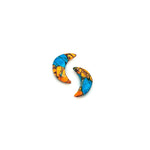 Load image into Gallery viewer, Oyster Copper Turquoise Faceted Moons, Orange & Blue Carved Gemstone, 17 MM Turquoise Cresent Moon Beads Briolette's, Jewelry Making Beads