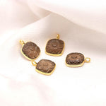 Load image into Gallery viewer, Natural Smoky Quartz Flower Pendant 17mm, 925 Sterling Silver Gold Plated Square Shape Charms For Making Jewelry