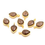 Load image into Gallery viewer, Natural smoky Quartz Leaf Shape Pendant 15mm, 925 Sterling Silver Gold Plated Charms For Making Jewelry