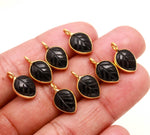 Load image into Gallery viewer, Natural Black Onyx Leaf Shape Pendant 15mm, 925 Sterling Silver Gold Plated Black Charms For Jewelry
