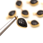 Load image into Gallery viewer, Natural Black Onyx Leaf Shape Pendant 15mm, 925 Sterling Silver Gold Plated Black Charms For Jewelry