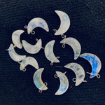 Load image into Gallery viewer, Natural Rainbow Moonstone Moon Shape Carved Gemstone Jewellery Making Charm With 925 Silver, Necklace Bracelet, Earrings Making Charms 17 mm