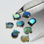 Load image into Gallery viewer, Natural Flashy Labradorite Cat Face Carving, Craft Making Kitty Shape Charms Beads, Faceted Handmade Carved stone Jewelry Making Beads12x10