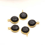 Load image into Gallery viewer, Natural Black Onyx Flower Pendant 11mm, 925 Sterling Silver With Gold Plated Round Shape Black Charms For DIY Jewelry Making
