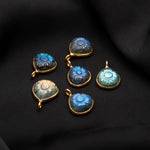 Load image into Gallery viewer, Flashy Labradorite Flower Heart shape pendant 17mm, 925 silver gold plated charm