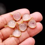 Load image into Gallery viewer, Natural Rose Quartz Flower Heart Shape pendant 17mm, 925 sterling silver gold plated pendant