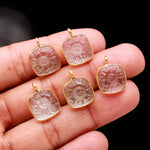 Load image into Gallery viewer, Natural Crystal Quartz Flower Pendant 17mm, 925 Sterling Silver Gold Plated Square Shape Charms for DIY Jewelry