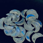Load image into Gallery viewer, Natural Flashy Rainbow Moonstone Faceted Cresent Moons, Blue Flash Carved Gemstone, Gemstone For Jewelry, 17 MM Rainbow Moon Bead Briolettes