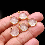 Load image into Gallery viewer, Natural Crystal Quartz Flower Pendant 16mm, 925 Sterling Silver Gold Plated Round Shape Clear Quartz Charms For Making Jewelry