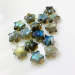Load image into Gallery viewer, AAA Natural Labradorite Stars Shape Beads, Hand Carved Smooth Star Charms, Silver Labradorite Charm for Jewelry Making, 10 MM Silver Charms