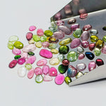 Load image into Gallery viewer, 2,3,4,5,6 very small pcs multi tourmaline rosecuts Fancy Shape Rosecut, faceted cabochon, flat gemstone, jewelry making rosecut 4-8 mm