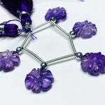 Load image into Gallery viewer, AAA Amethyst Carved Flower Gemstone Strand: Jewelry Making (5 Pcs, 12mm)