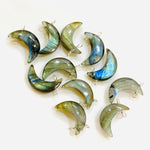 Load image into Gallery viewer, Flashy Labradorite Moon Shape Charm Beads, Smooth Labradorite Moons, 925 Silver Jewelry Making Charms, 17 MM Labradorite Moon Charms Beads