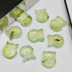 Load image into Gallery viewer, Natural Prehnite Cat Face Carving, Hand Carved Kitty Shape Charms Beads, Faceted Prehnite Handmade Carved Stone, Jewelry Making Beads 12x10