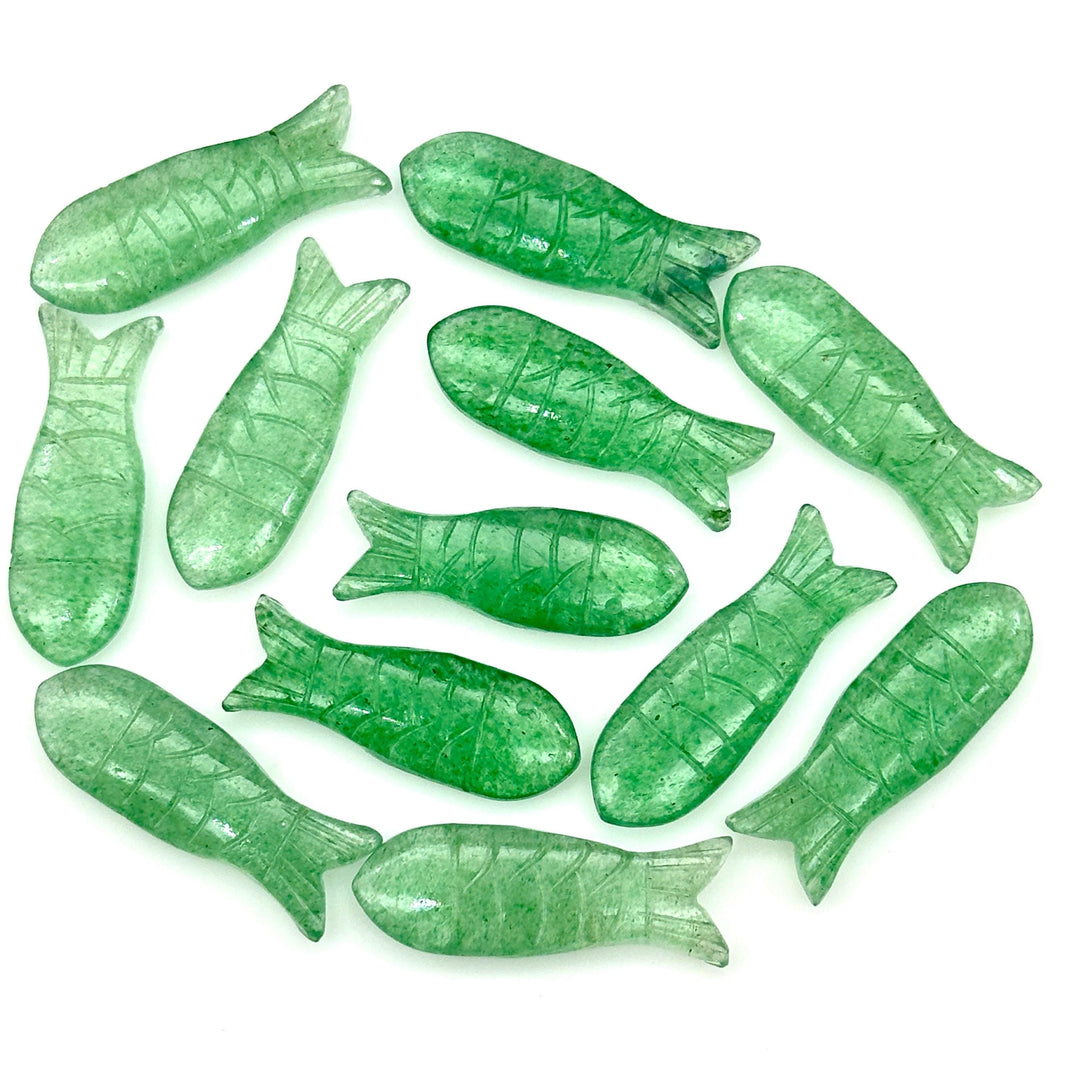 Green Strawberry Carved Fish, Green Quartz Fish Shape Carving, 10X30MM Loose Gemstone Fishes Charm, Reiki Healing Crystal Gifts