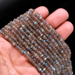 Load image into Gallery viewer, Flashy Labradorite Rondelle Beads, Natural Blue Fire Labradorite Smooth Beads, 4 MM Black Rainbow Beads, Wholesale Jewelry Making Beads