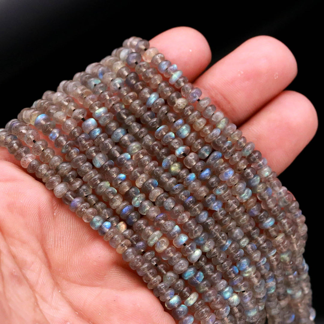 Flashy Labradorite Rondelle Beads, Natural Blue Fire Labradorite Smooth Beads, 4 MM Black Rainbow Beads, Wholesale Jewelry Making Beads