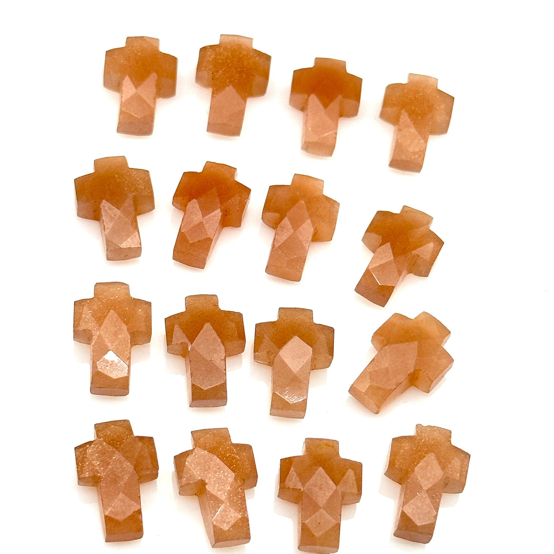 Natural Peach Moonstone Cross Shape Beads ~ Healing & Protection Gemstone Beads ~ Faceted Peach Moonstone Beads ~ 15 MM Cross Charm Beads