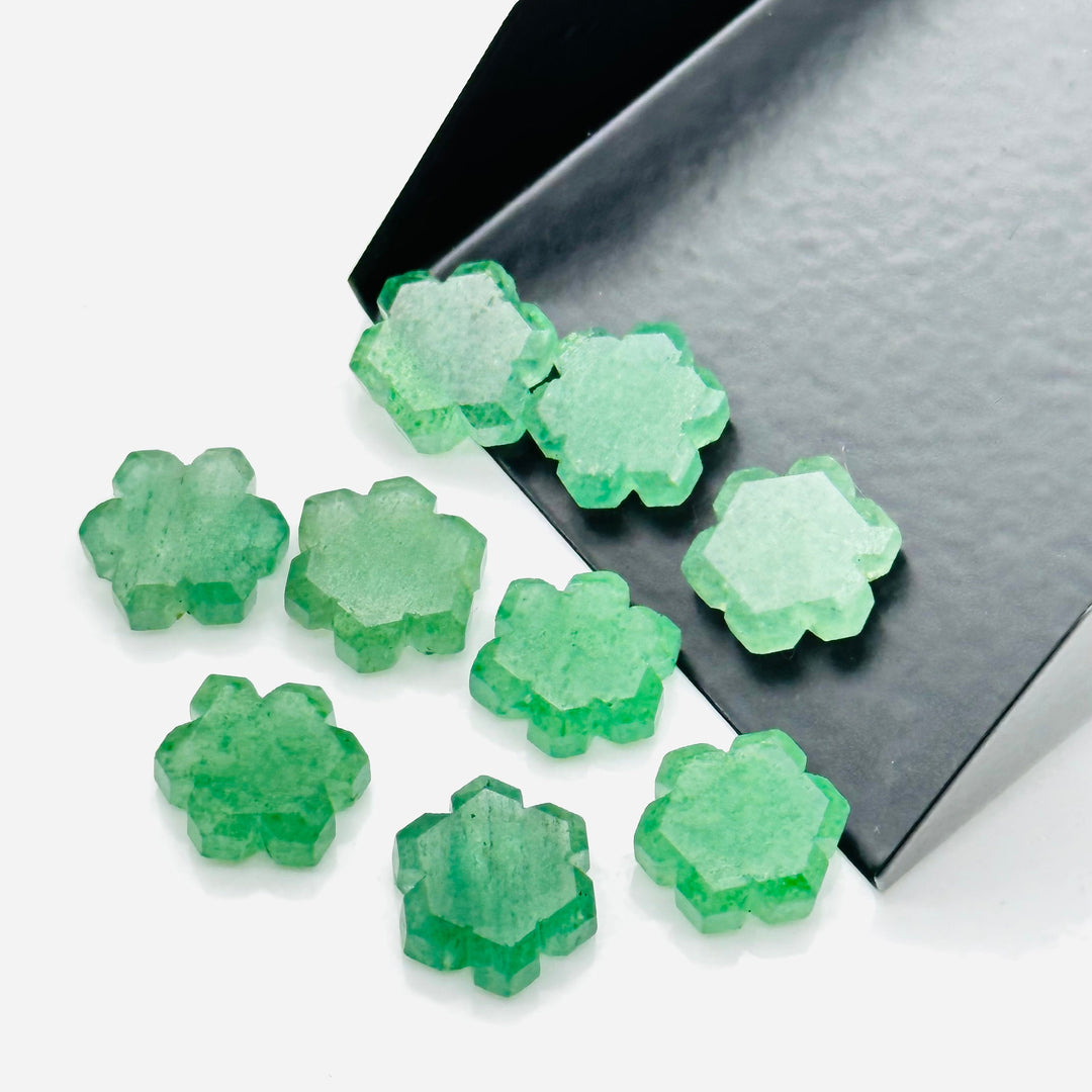 Beautiful Green Strawberry Flower Shape Beads, Hand Carved Flower Shape Gemstone, 11 MM Hexagon Shape Charm Beads For Jewelry, Cut Stones
