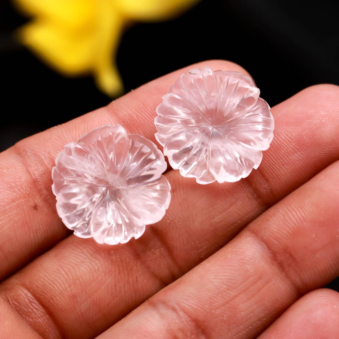 Rose Quartz Hand Carved Flower Shape Stone, Natural Rose Quartz Flower Beads for Jewelry Making 20 MM, Crystal Gifts