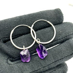 Load image into Gallery viewer, Raw Amethyst Hoop Earrings: Handmade Brass February Birthstone