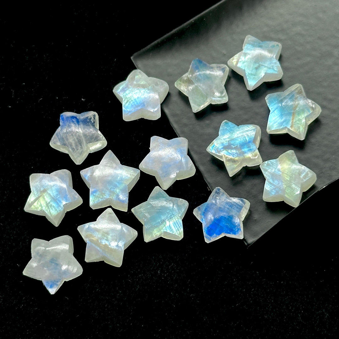 Rainbow Moonstone Star Beads: AAA Briolette Charms, 10mm