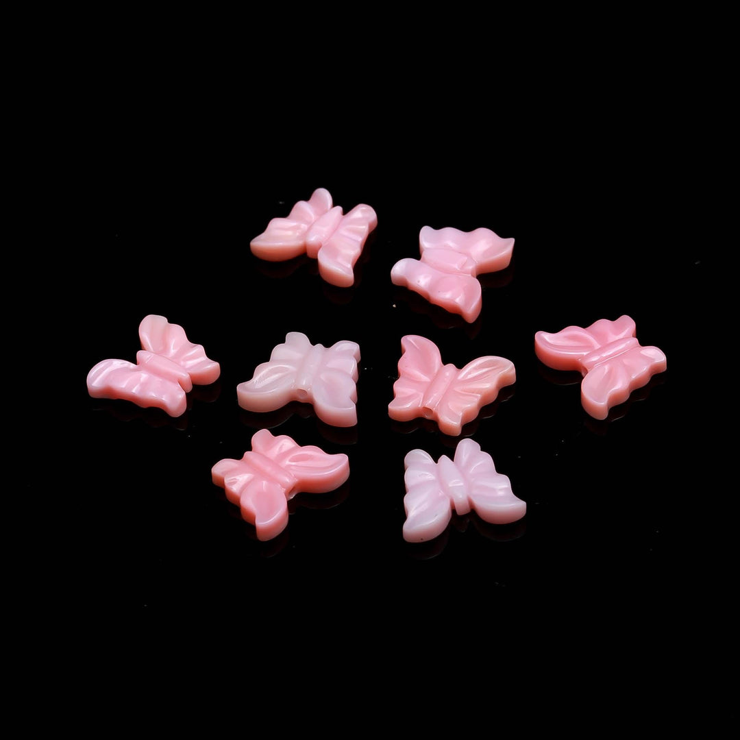 Hand Carved Mother of Pearl Butterfly Beads, Pink Pearl Charms, 10mm