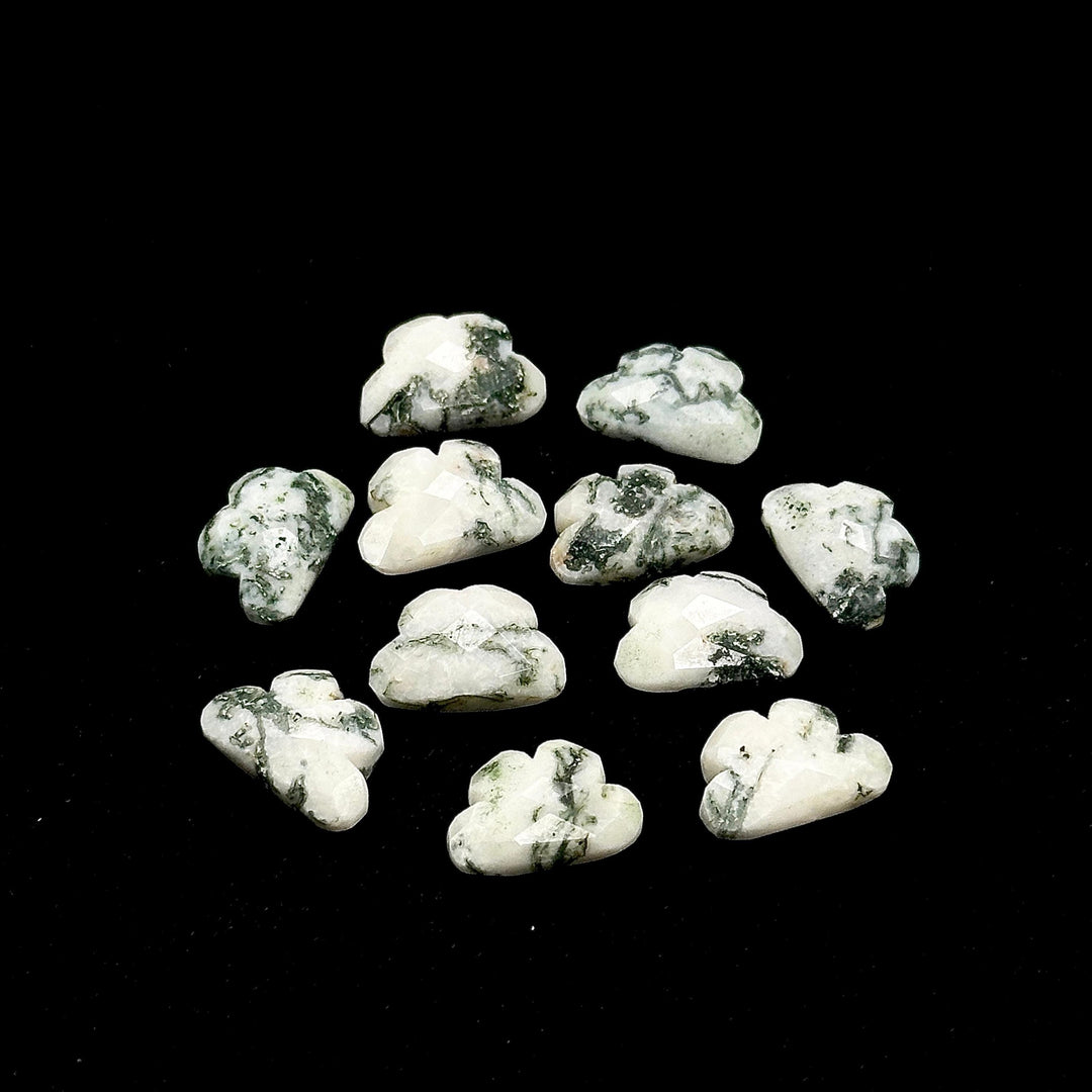 Natural Moss Agate Cloud Shape Beads, AAA Moss Agate Faceted Cloud Shape Briolettes, Carved Cloud Charms, 12 MM, Tree Agate Cloud Beads