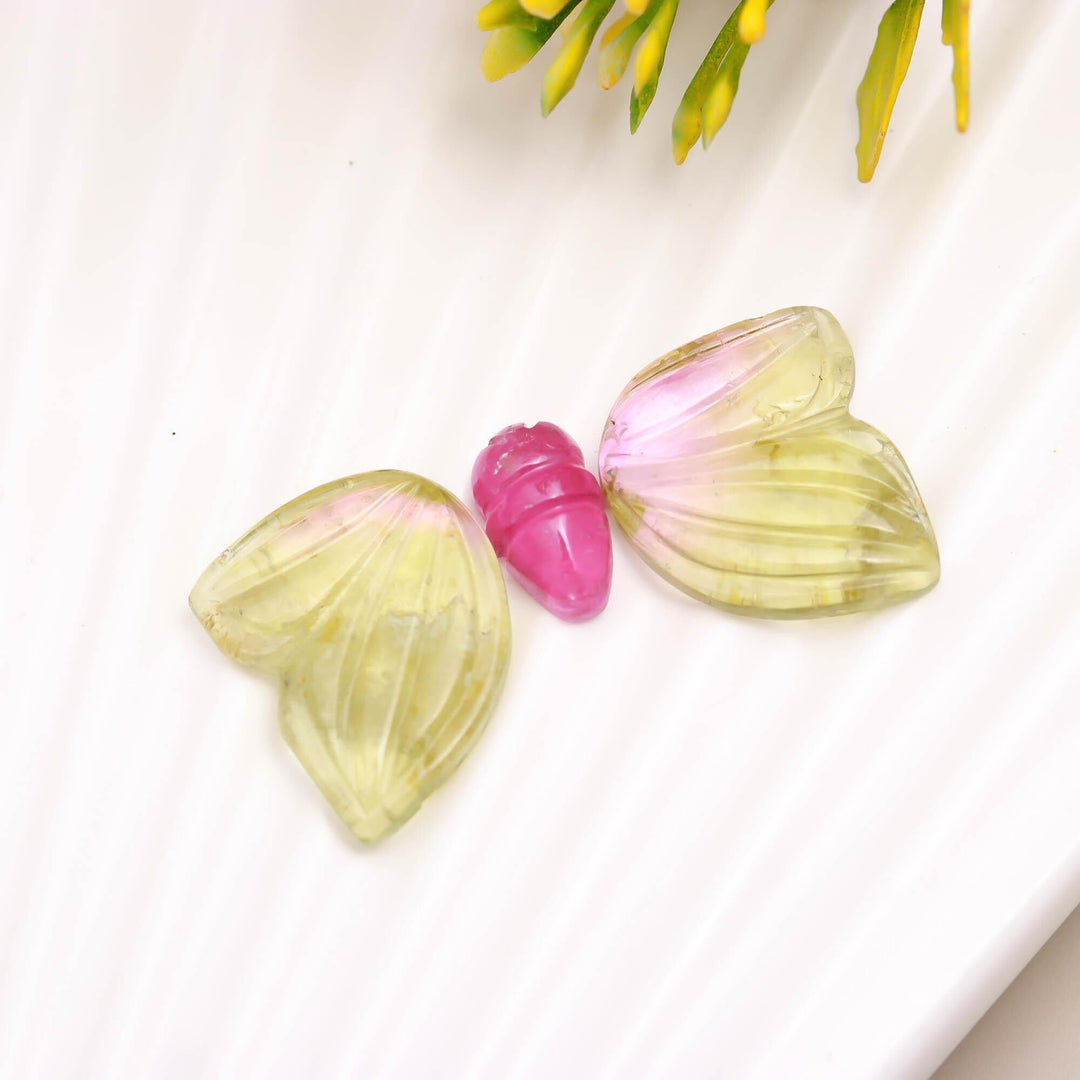 Carved Tourmaline Butterfly Beads: AAA Grade, 16-10mm Loose Gemstones