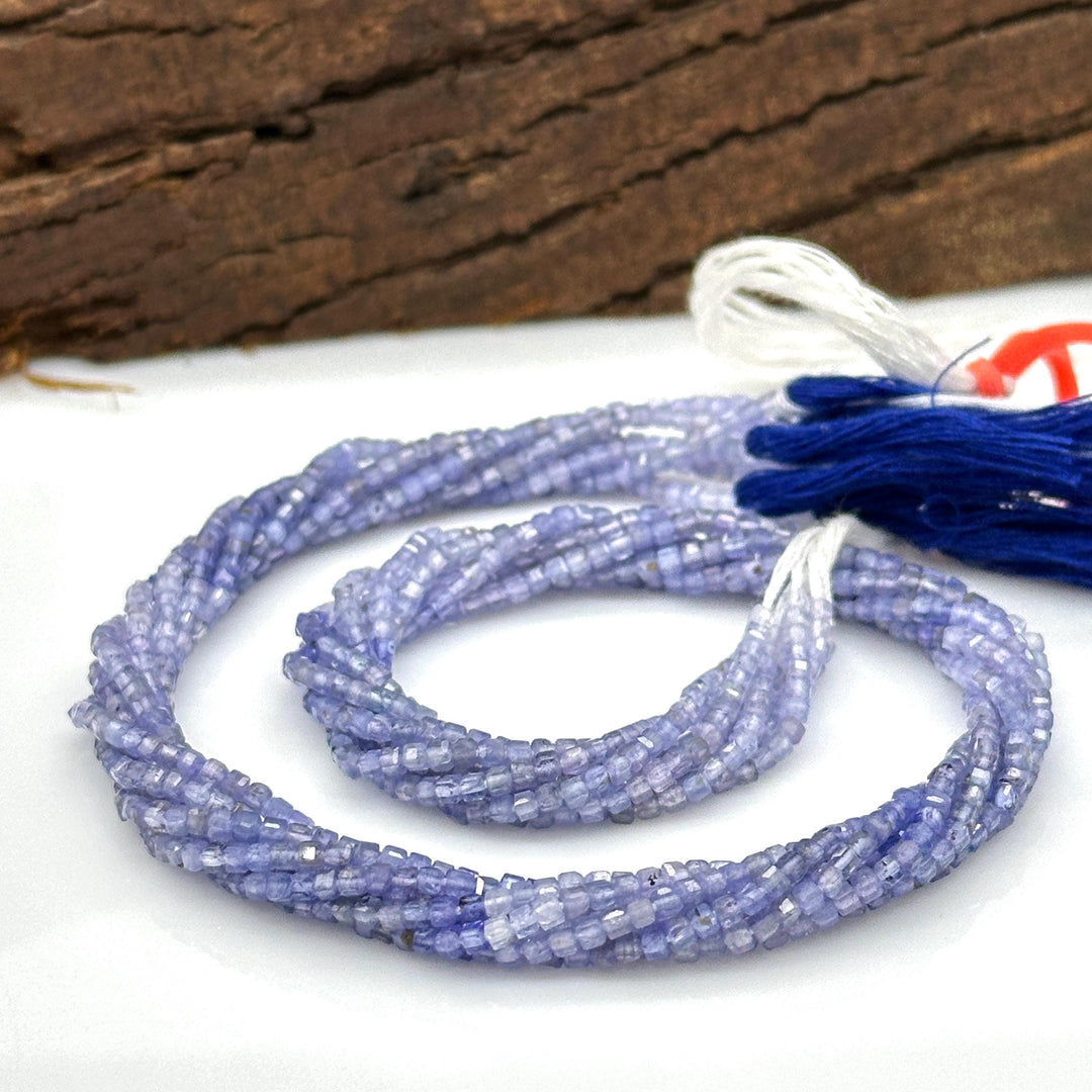 Natural Tanzanite Box Shape Beads, 2 MM Tanzanite Shaded Gemstone Beads, 12 Inches Cube Shape Faceted Loose Beads Strand for Jewelry Making