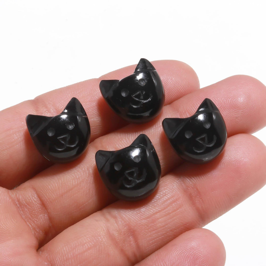 Black Onyx Cat Face Carving, Cat Shape Carved Gemstone Briolette's, Handmade Cat Head Beads, 15 MM, Black Evil Cat Protection