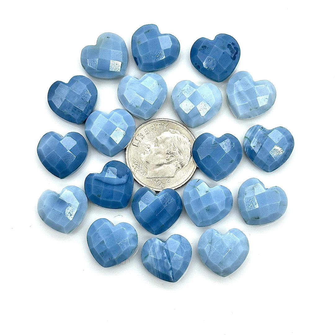 Blue Opal Heart Briolette Beads: Hand Carved Faceted Gemstone, 12mm