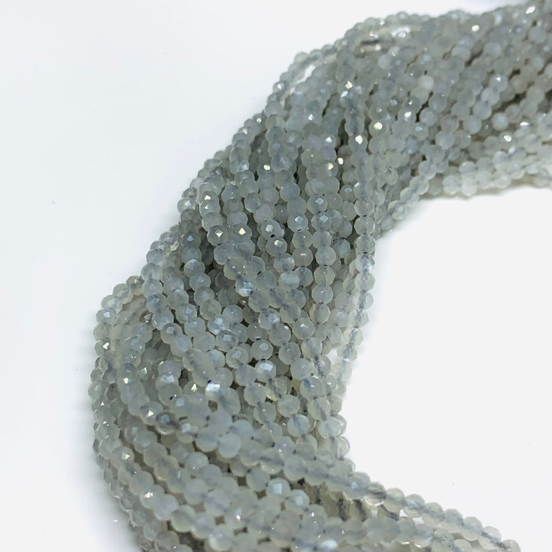 Faceted Grey Moonstone Beads: 2mm Round Strand