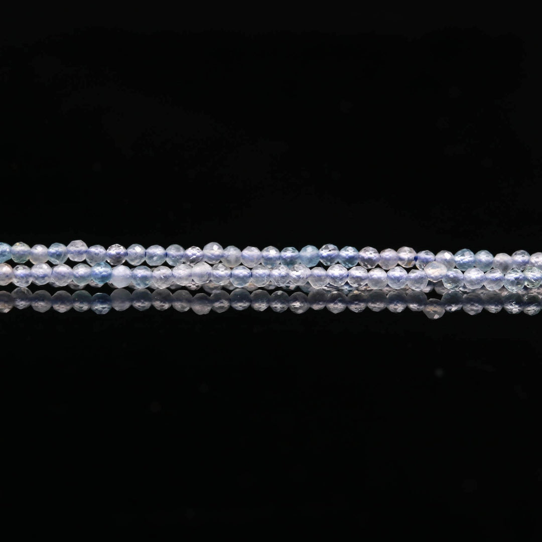 Natural Aquamarine Faceted Round Beads, Blue Aquamarine Micro Faceted Beads, 2 MM Aquamarine Beads for Jewelry, 13 Inches