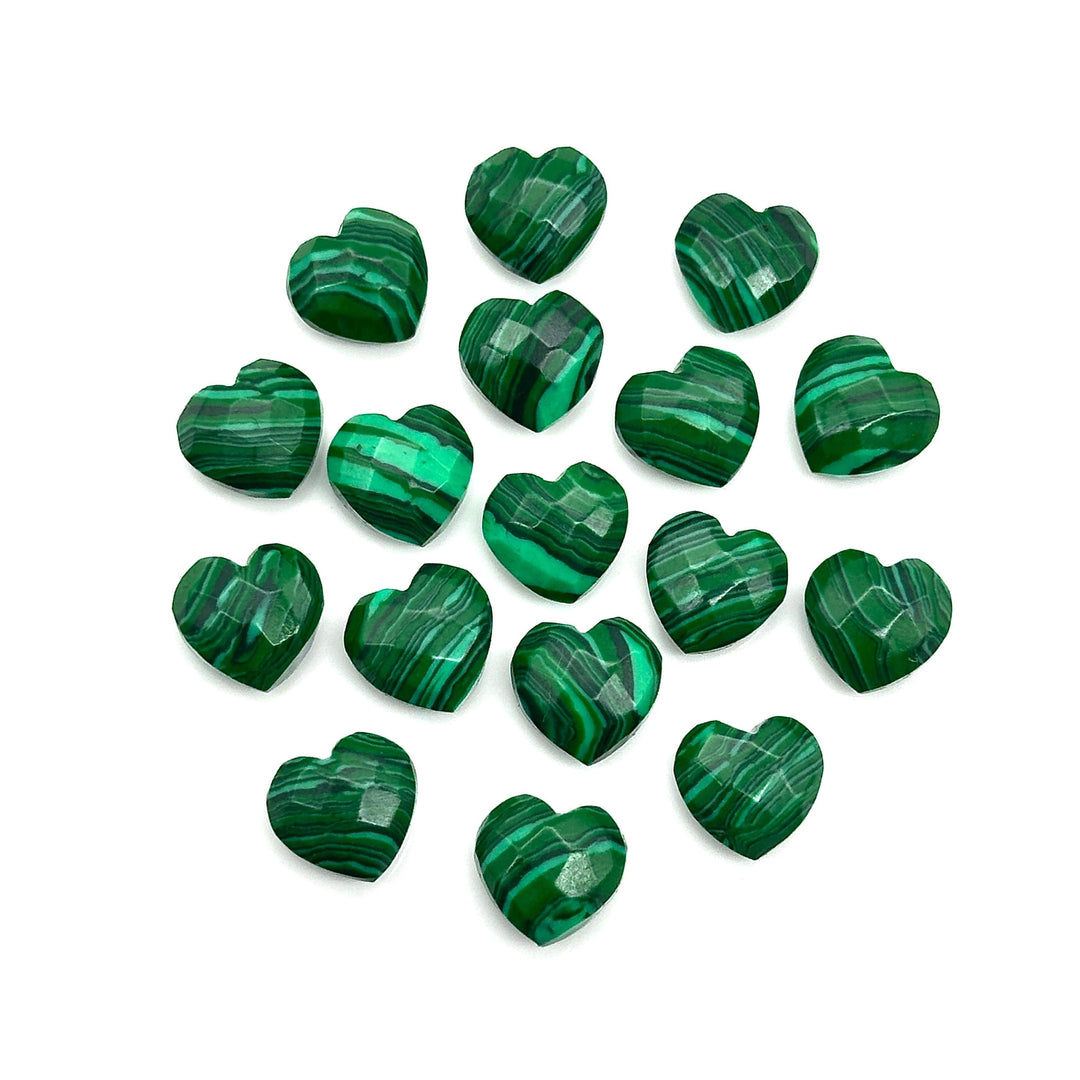 Faceted Malachite Heart Beads: Hand Carved 10mm Briolettes