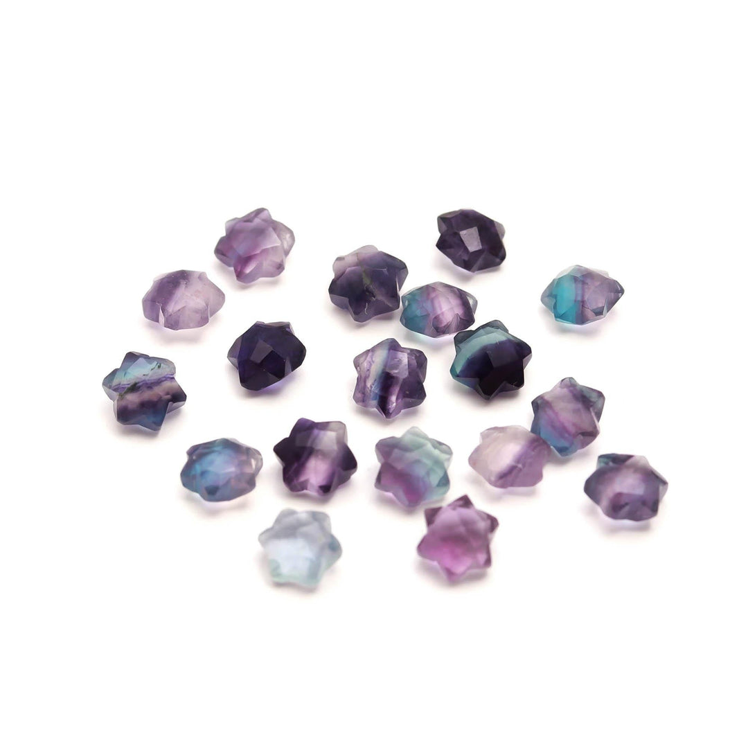 Natural Multi Fluorite Star Shape Beads, AAA Fluorite Star Shape Beads, 6 MM Star Shape Gemstone for Jewelry, 6 Sides Carving Star Beads