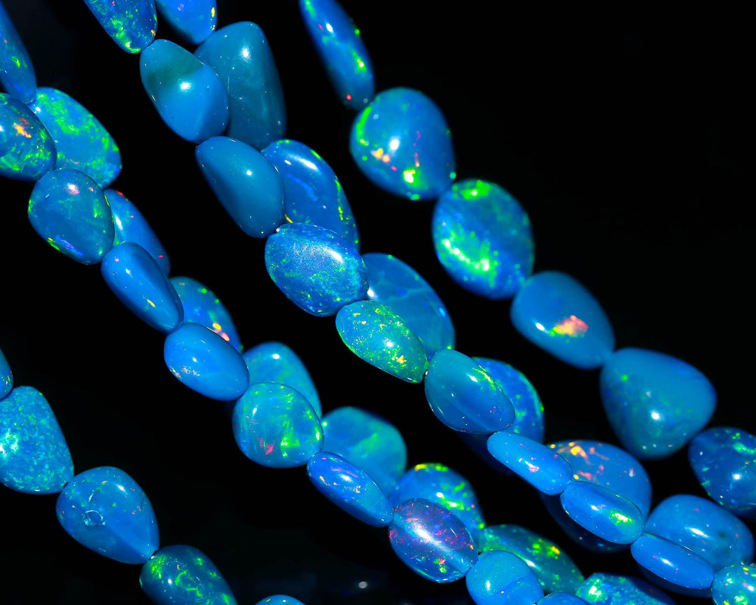 Blue Ethiopian Opal Tumble Shape Beads, Multi Fire Blue Ethiopian Opal Nuggets Shape Beads, 5-7 MM, 6-9 MM, 6 Inch Strand