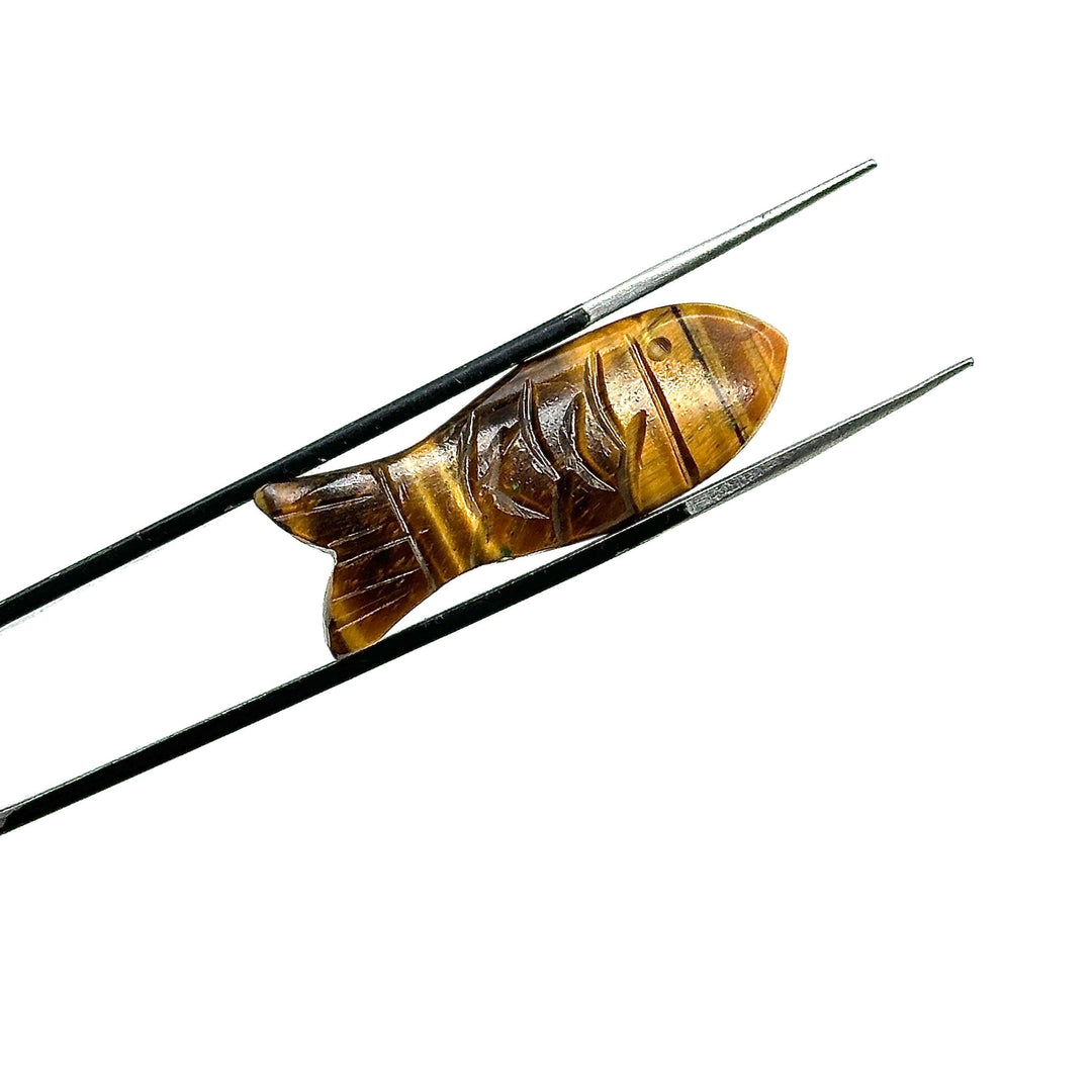 Natural Tiger Eye Carved Fish Shape Gemstone, Healing Fish Charms for Jewelry Making, Reiki Crystals Gifts, 30X10 MM