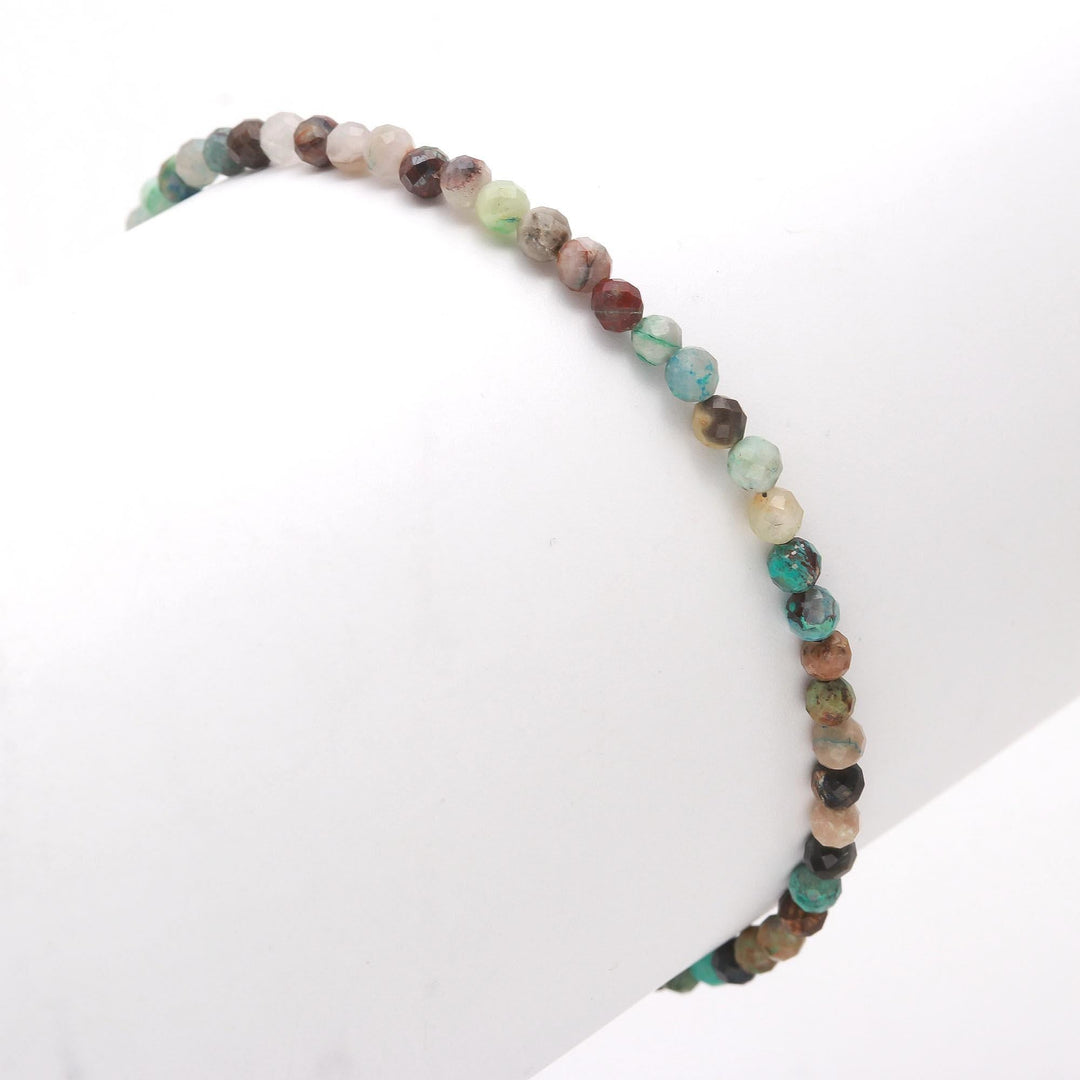 Dainty Chrysocolla Beaded Bracelet, Faceted Round Beads Bracelet, Gift for Her, 3 MM Beads Bracelet, 925 Silver Bracelet for Her