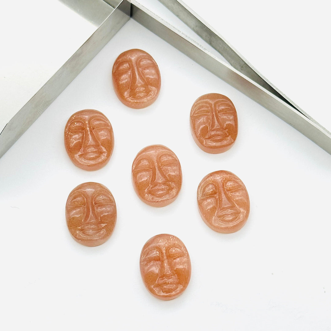 1,2,3,4,5 Pcs Natural peach moonstone oval face Shape Carving, Hand carved face shape Gemstone, carved Gemstone jewelry Making,18X14 mm