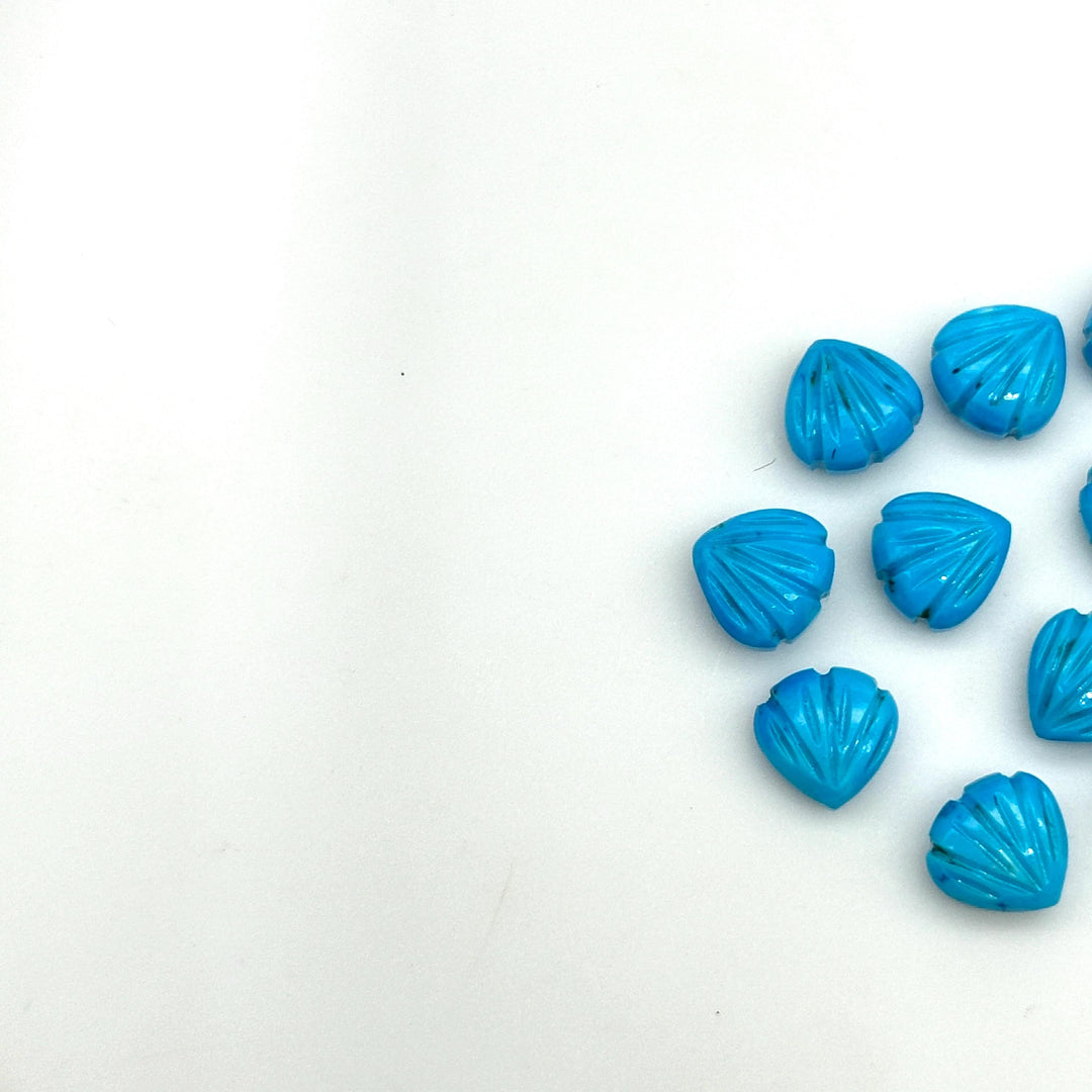 Blue Turquoise Shell Shape Beads, 8 MM Hand Carved Seashells, Tiny Carved Beads, Turquoise Shell Charms, Jewelry & Craft Making Gemstones