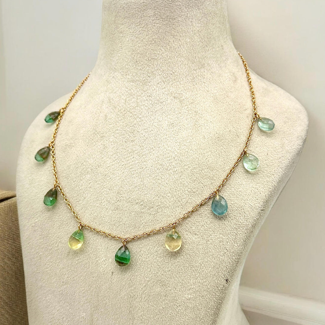 Rainbow Fluorite Pear Shape Beads Necklace, Faceted Drop Chain Necklace, Pear Gemstone Necklace, Women's Gift, Handmade 925 Silver Necklace