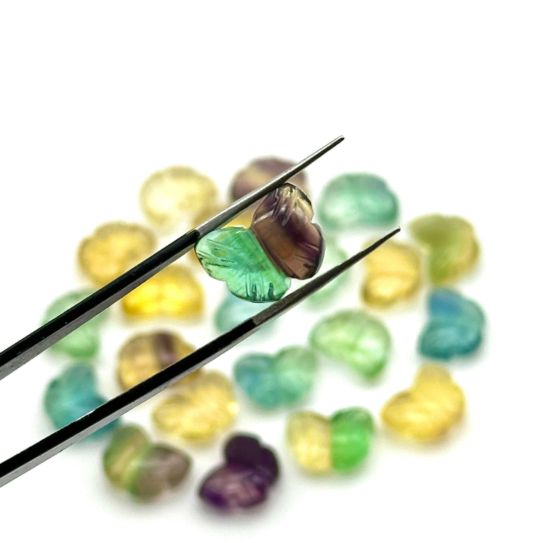 Cute Rainbow Fluorite Butterfly Shape Beads, Hand Carved Multi Fluorite Butterfly Briolettes, Gemstone Charms for Jewelry Making, 13 MM