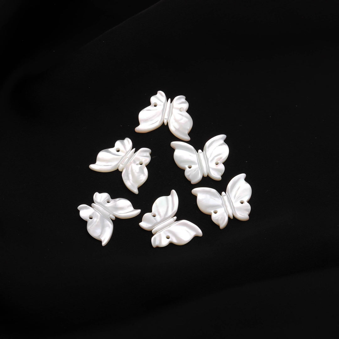 AAA Mother of Pearl Butterfly Shape Carving, White Luster Pearl Butterfly Shape Beads for Jewelry Making, Both Side Face Drill, 15 MM
