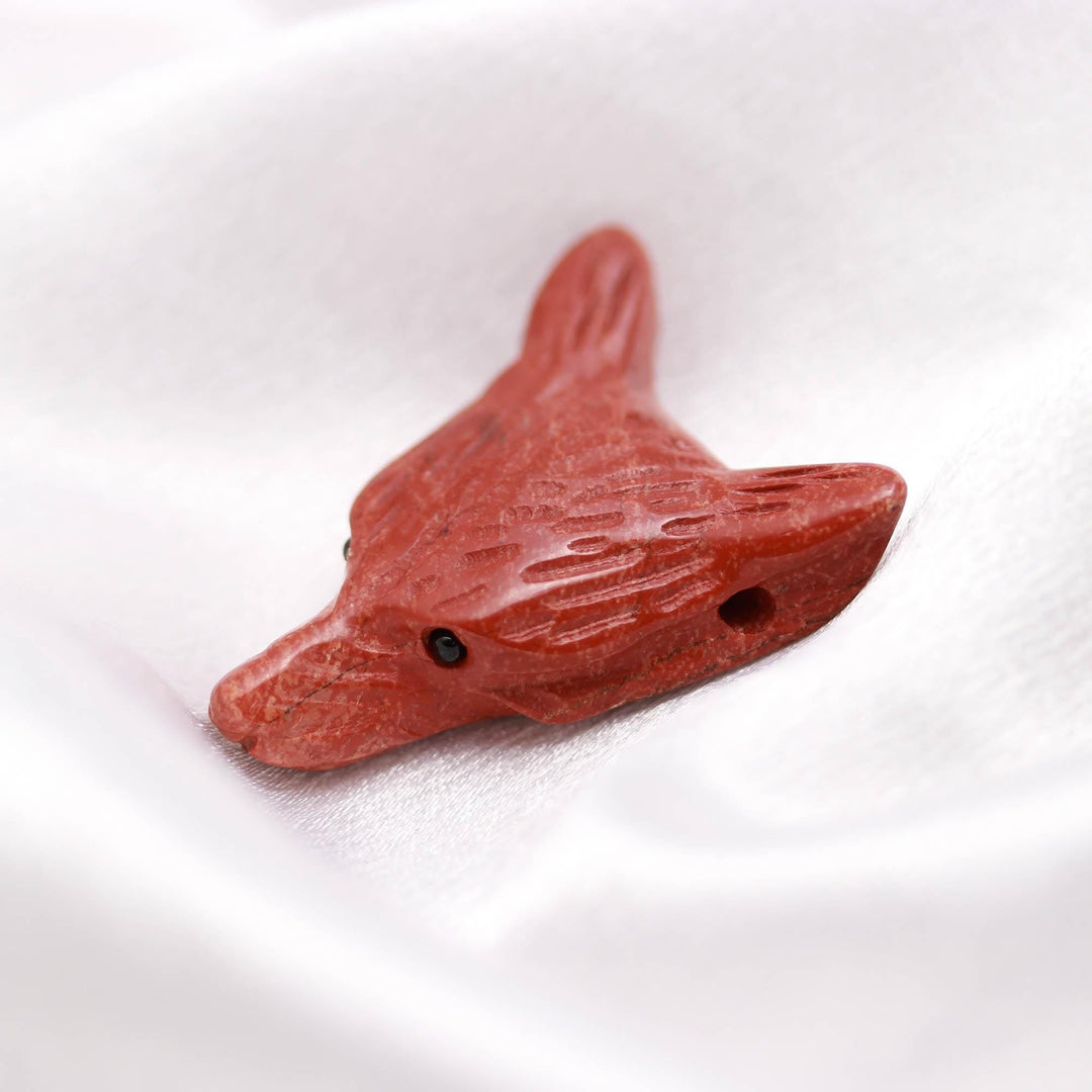 Red Jasper Fox Head, Jewelry Making Gemstones Side Drill from Ear, Head Carved Beads, Reiki Healing Crystal, Home Decor