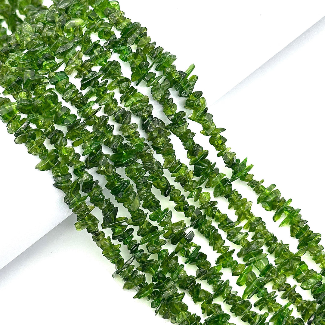AAA Chrome Diopside Uncut Beads Strand, Chrome Diopside Chips Beads for Jewelry Making, 16" Inch Green Uncut Chip Beads, Freeform Uncuts