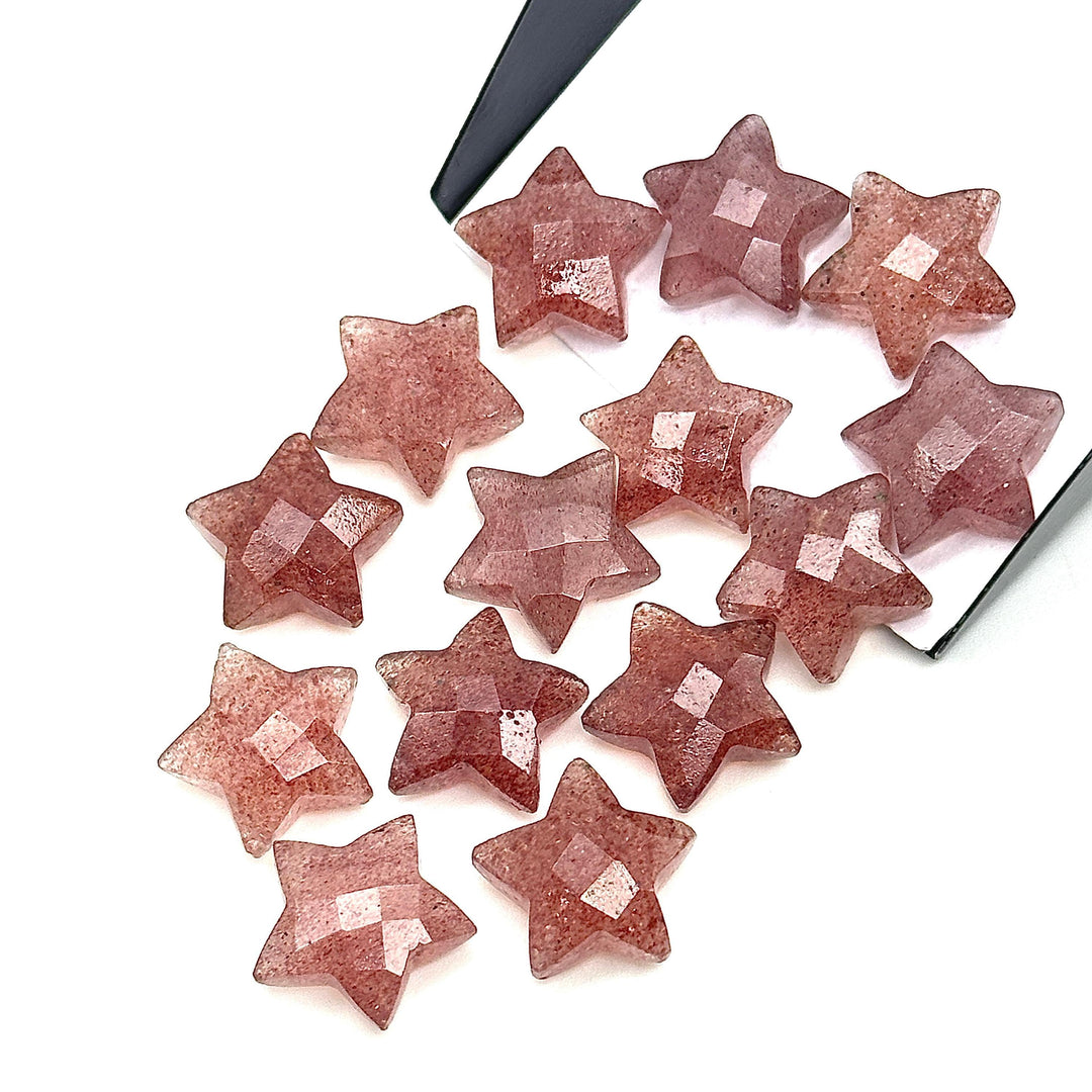 Natural Pink Strawberry Star Shape Briolettes, Strawberry Quartz Star Beads, Hand Carved Star for DIY Crafts, Shiny Star for Jewelry, 15 MM