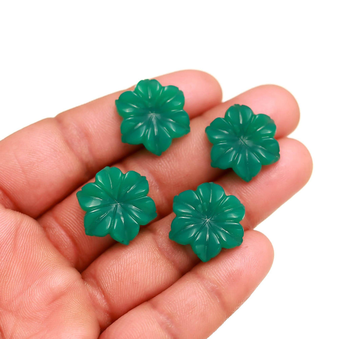 Green Onyx Flower Shape Gemstone, Flower Shape Carving, Hand Carved Green Onyx Flower, 18 MM, Floral Carved Beads For Jewelry